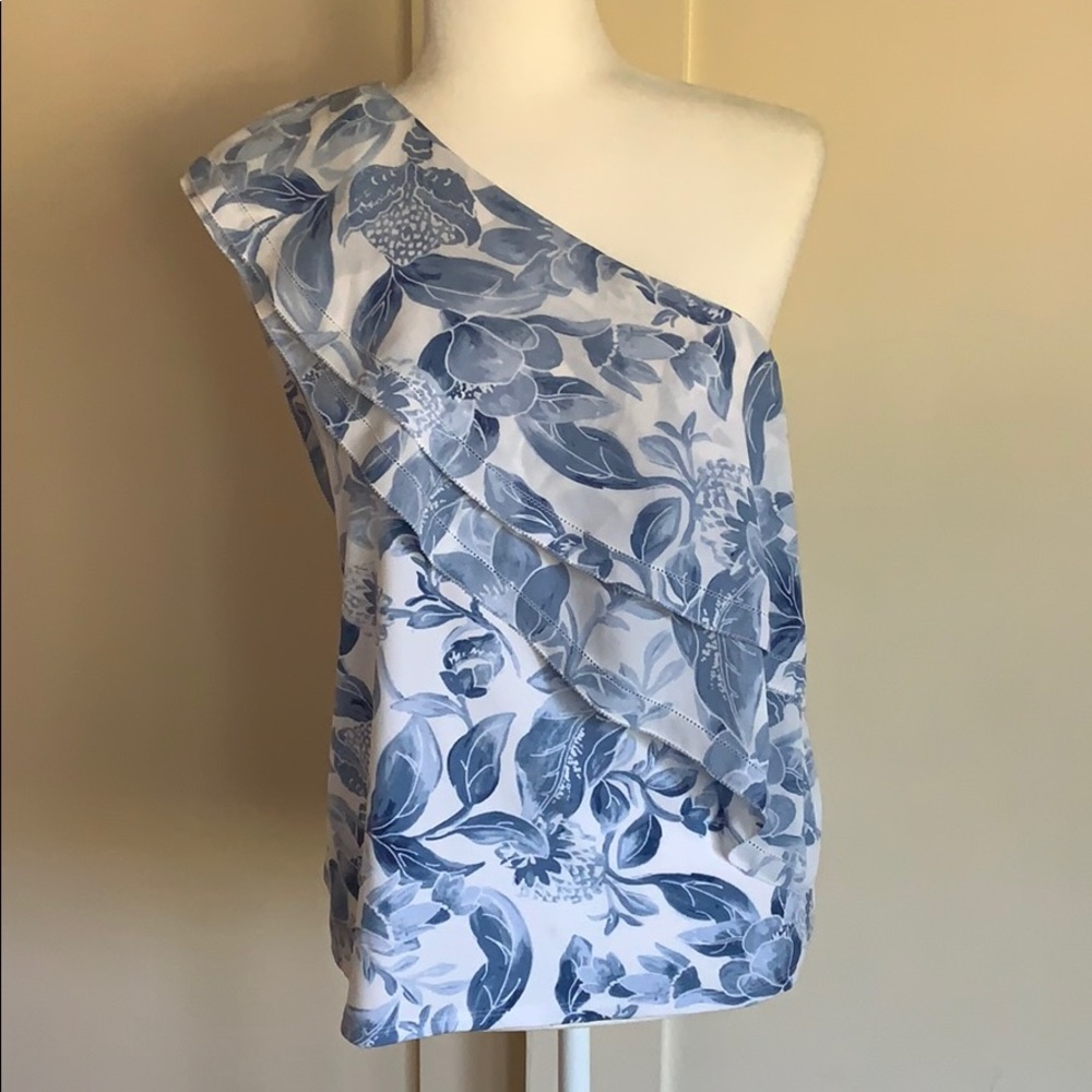 NWT WHBM top blue and white size medium